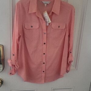 Chic Coral Button-Up Blouse